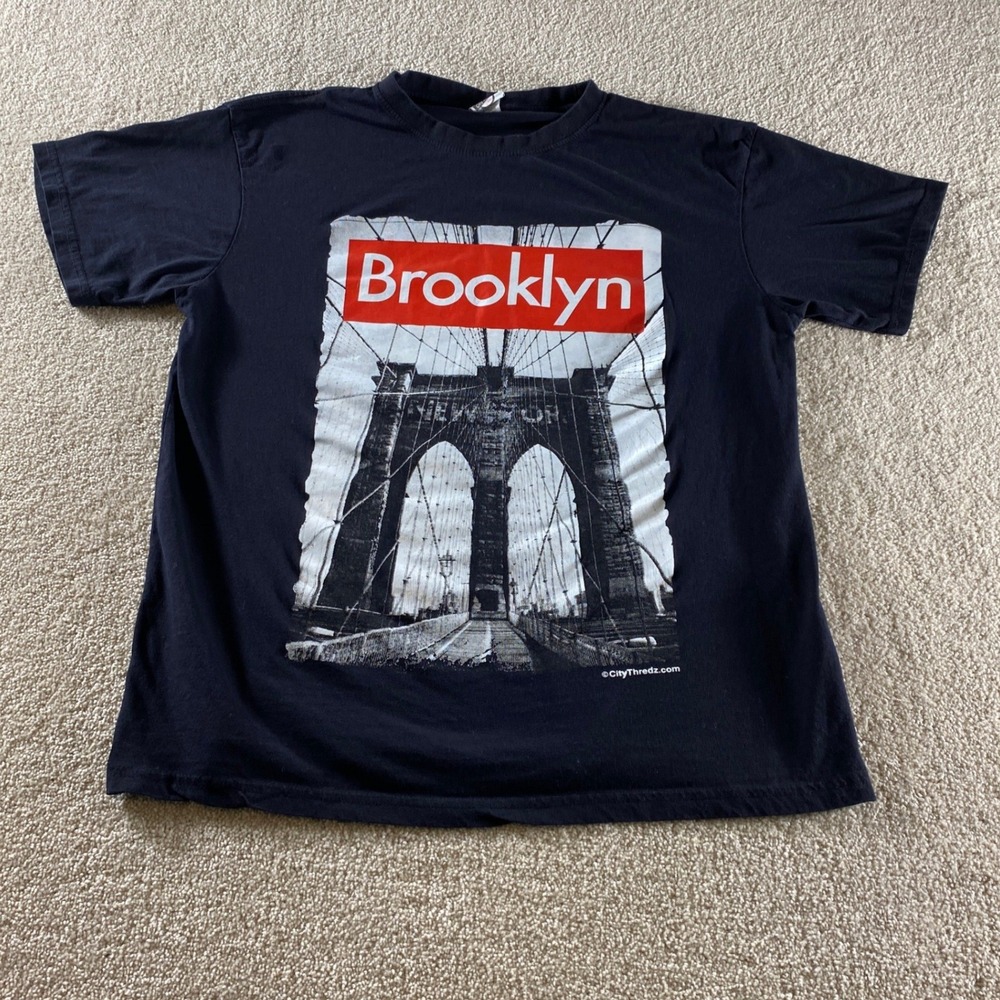 City Thredz Brooklyn Bridge Shirt Mens Large Black Streetwear Graphic Tee